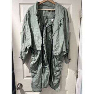 Cynthia Ashby Green 100% Linen Cardigan With Dress Jumper Size L Women Cloud